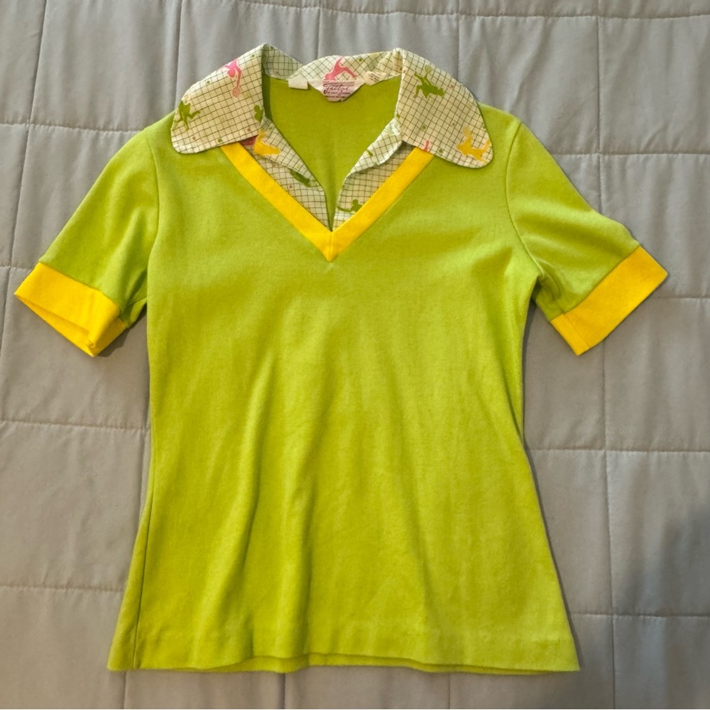 Vintage Fritzi of California Tennis Green and Yellow Collared Shirt